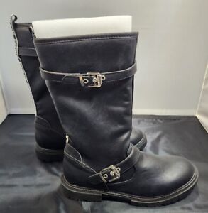 DKNY Tall Leather Boots WOMENS SIZE 8 DKN743CC Youth Size 6 Black Buckle Boots