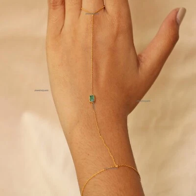 Solitario Zambia Esmeralda Cadena Esclavo Relleno Anillo a Pulsera en Oro 14k Foto 1 de 4