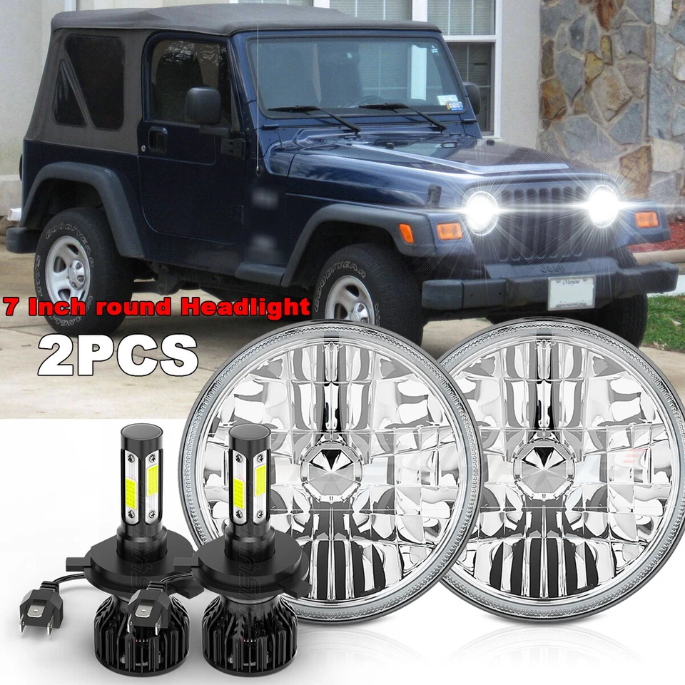 Pair 130W Black 7" Round Led Headlights for Jeep Wrangler 1997-2018 TJ LJ JK - Image 1 of 4
