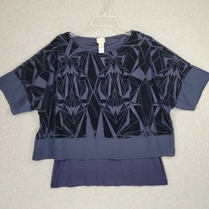 Chico's Tina Velvet Two-In-One Top 1 Medium Layered Burnout Blue - Picture 1 of 10