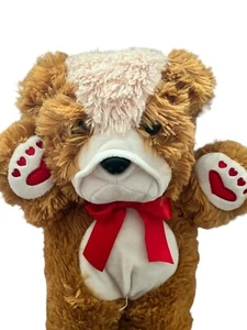 Goldbraun & beige faltiger Plüsch Welpe Hund Stofftier rote Herzen Schleife 14 Zoll - Bild 1 von 7