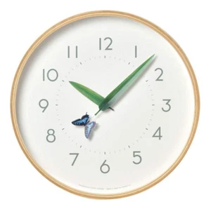 Lemnos SUR18-16 Analog Wall Clock Ageha Butterfly Wooden Frame Natural 10in dia  - Picture 1 of 6