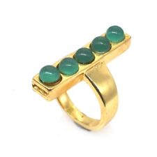 Green Onyx Gemstone Handmade Gold Plated Jewelry Bar Ring US 7.5 z688