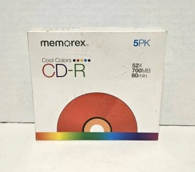 Memorex Cool Colors CD-R 5 Pack 52 x 700 MB 80 Minutes Brand New - Image 1 of 2