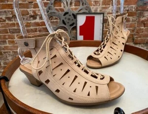 Earth Nude Nubuck Leather Kristen Lace-up Peep-toe Sandal 12 Sale - Picture 1 of 4
