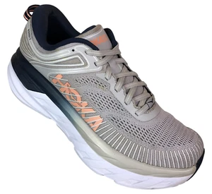 Hoka One One Shoes Womens Size 8 Gray Blue Bondi 7 Low Gym Running Sneakers - Picture 1 of 15