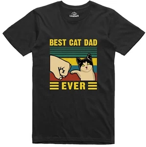 Best Cat Dad Funny Mens T Shirt Regular Fit Cotton Tee - Picture 1 of 24