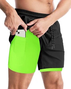 Men’s 2 in 1 Running Shorts 5 Inch Workout Gym Athletic Shorts for Men Quick ... - Picture 1 of 6