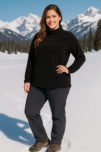 32 Grad Pullover Damen XXL Druckknopf Arctic Fleece schwarz warm Gorpcore Outdoor - Bild 1 von 6