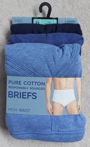 Mens Blue Mix Marks and Spencers pure cotton high waist briefs size XL BRAND NEW - Picture 1 of 3