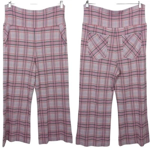 Cabi Women’s Pants Large Pink Plaid Wide Leg Cropped Pull-On Stretch Pockets - Picture 1 of 16