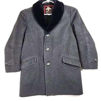 Vtg Wool Car Coat Jacket Men 38R Gray Faux Fur Shawl Collar Quilt Lined 60s - Image 1 of 4