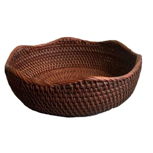 Handmade Rattan Round Fruit Basket Food Storage Bowls Kitchen Organizer Snack... - Picture 1 of 8
