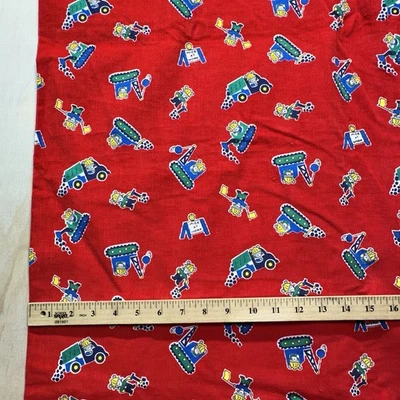Vtg 90s Red Corduroy Mice At Work Print Fabric - Image 1 of 4