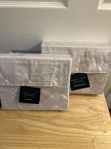 Ralph Lauren Bethany Jacquard Silver Organic Queen Fitted & Flat Sheet $430 - Picture 1 of 5