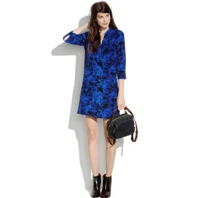 Madewell Director FAB! 100% Silk Blue/Black Floral Pockets Shift Dress Size S - Image 1 of 4