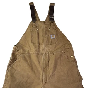 Vintage Carhartt Bib Overalls Mens 44x30 Brown Duck R02 Quilt Lined Made USA 00s - Picture 1 of 8