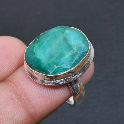 Anillo Joyería Esmeralda Hecho a Mano EE. UU. Talla 7.5 J169 Foto 1 de 3