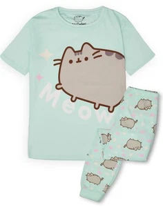 Pusheen Green Meow Short Sleeve Long Leg Pyjama Set Girls - Picture 1 of 25