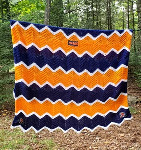 Chicago Bears NFL Handmade Afghan Crochet Blanket Stadium Fabric Patch 84x65 - Picture 1 of 7