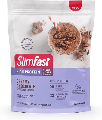 Polvo de reemplazo de comidas SlimFast altas en proteínas, chocolate con leche cremoso, 26 porciones Foto 1 de 4