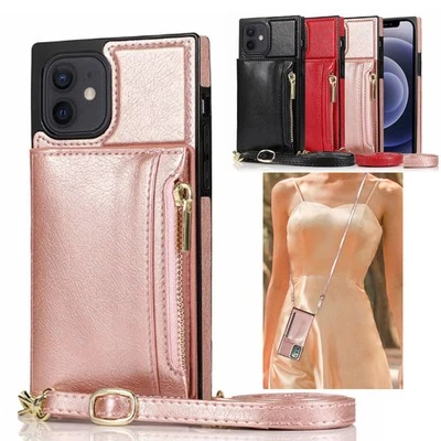 Funda con Tarjetero para iPhone 16 15 14 13 Bandolera Cuero Billetera Teléfono Cubierta Foto 1 de 4