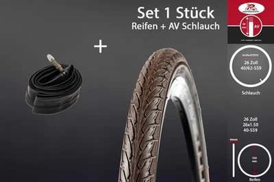 26 Zoll Fahrrad Reifen 26x1.50 City Decke Mantel 40-559 mit SCHWALBE Schlauch AV - Bild 1 von 4