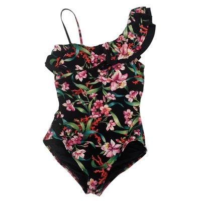 Carmen Marc Valvo Size 12 One Shoulder Floral Ruffle One Piece Swimsuit - Image 1 of 4