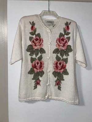 Cárdigan De Colección Susan Bristol Cottagecore Floral Rosa Tejido Manga Corta Mediano Foto 1 de 4