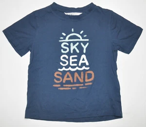 H&M Boy's Size 3/4T Dark Blue Graphic Short Sleeve T-shirt Sky Sea Sand Cotton - Picture 1 of 4