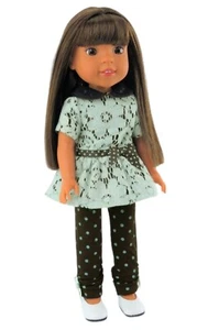 Mint Green Lace Top & Black Polka Dot Leggings fit 14" Wellie Wishers Size Doll - Picture 1 of 2