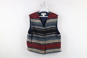 Vtg 90s Streetwear Womens Medium Striped Fiesta Blanket Button Vest Jacket USA - Picture 1 of 9