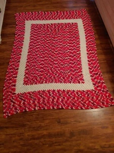 Vtg Hand Crocheted Rectangle Afghan 64 "x 46" Red/White Made by Rose Jordan - Picture 1 of 3