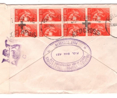 SOUTH AFRICA WW2 Cover Air 4s Rate RED CROSS Slogan 6d BLOCK FRANKING 1942 KA840 - Image 1 of 4