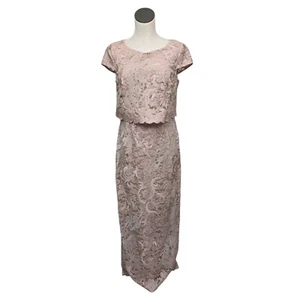 NWT Adrianna Papell Floral Lace Maxi Dress Size 8 Dusty Blush Pink Formal Gown - Picture 1 of 11