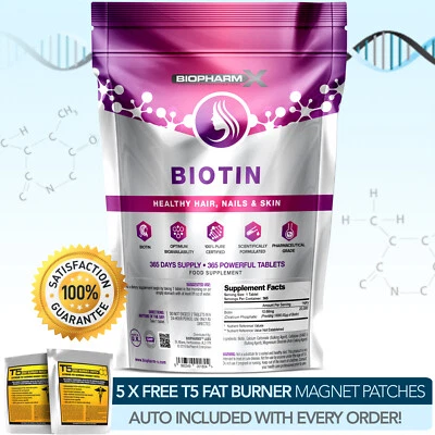 BIOPHARMX BIOTIN -STRONGEST LEGAL -365 TABLETS X 10,000MCG - IMPROVE HAIR SKIN & NAILS ++