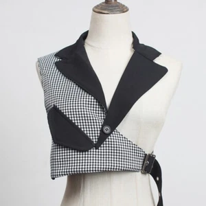 Gilet À Carreaux Asymétrique Pour Femmes Top Tuxedo Mode - Picture 1 of 10