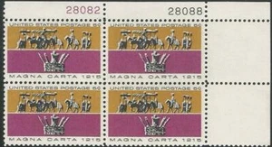 Plate Block of 4 stamps - Scott 1265 - 5 cent - Magna Carta - 1965 - MNH - Picture 1 of 1