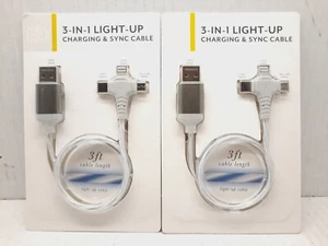 2 Packs New Vivitar 3-in-1 Light-up charging Sync cable USB-C Micro Apple 8-pin - Picture 1 of 5