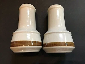 VTG Japan Speckled Stoneware Salt And Pepper Shakers Tan Brown 4" Retro - Picture 1 of 4