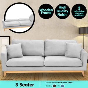 3 Seater Sofa Bed Lounge Couch Modular Furniture Home Suede Fabric Light Grey - Picture 1 of 11