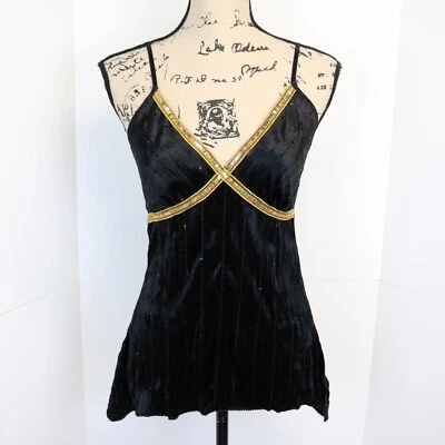 Vintage Y2K JR Women M Velour Babydoll Cami Sequin Whimsigoth Fairy Adjust Strap - Image 1 of 4