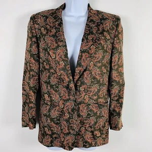Talbots Petites Womens Blazer sz 6P Red Green Paisley Notch Collar Lined Vintage - Picture 1 of 12