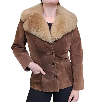 Cuello retro vintage años 70 para mujer XS S marrón gamuza piel de oveja estilo Penny Lane Foto 1 de 4