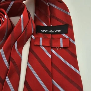 Cravatta vintage Jones New York fatta a mano Repp tessuto 100% seta rossa bianca a righe audace - Foto 1 di 9