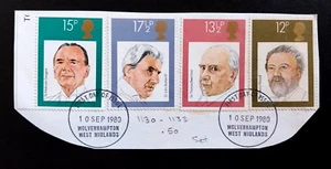 Set of 1980 British Conductors Stamps on Piece Wolverhampton Postmark - Picture 1 of 1