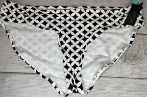 Apt 9 M Swimsuit Ruched Side Swim Bikini Bottom Black White Geometric New - Picture 1 of 6