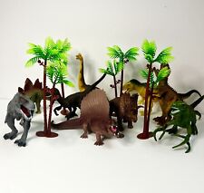 Dinosaur Toy lot of Figures Plastic Rubber Unbranded Lot Of 9 With Trees