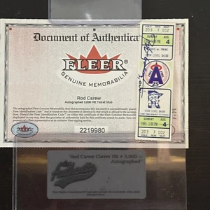 Rod Carew Autographed 3000 Hit Ticket Fleer w/ 3000 Hit Inscription Twins - Picture 1 of 5