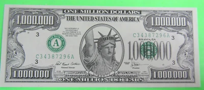 US, $ 1 MILLION , NON  NEGOTIABLE, NOT REAL MONEY, UNC, COPY - Image 1 of 2